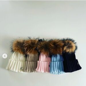 Kids Ribbed Knit Pom Pom Beanie - Multiple Colors
